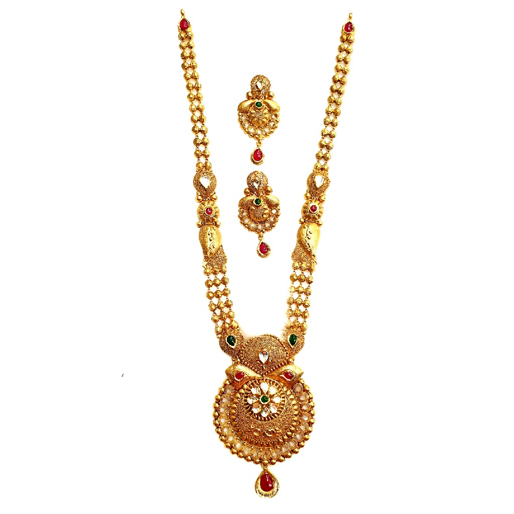 22k Gold Antique Rajwadi Necklace With Earrings MGA - GLS089