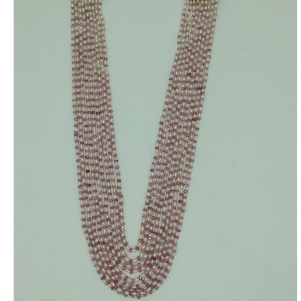 White Rice Pearls With Ruby 9 Layers Necklace JPM0383