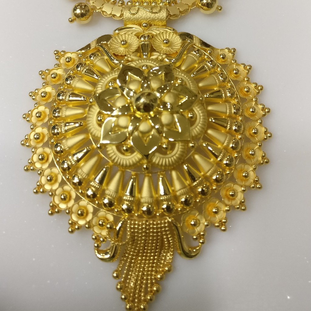 22kt gold handmade savithri haram with floral design pendant