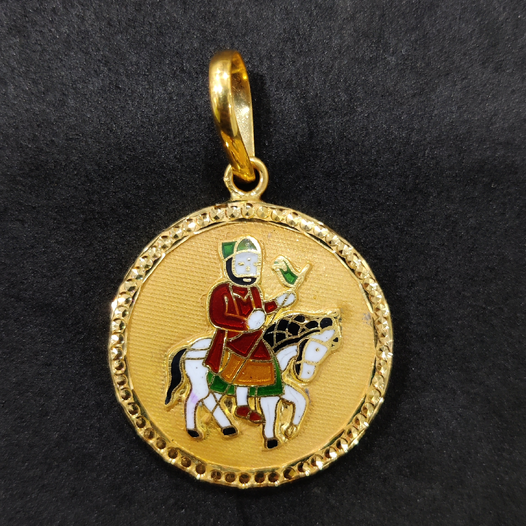 916 Gold Round Ramdev Pir Minakari Pendant