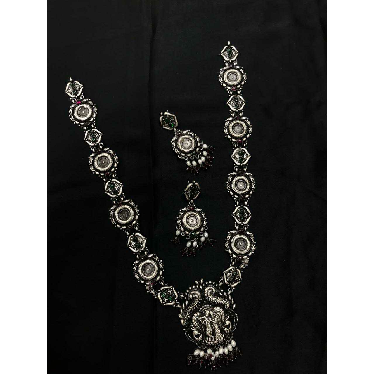 92.5 Sterling Silver Full Heavy Weight Rajwadi Full Size Necklace Set Ms-3951
