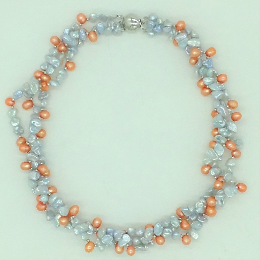 Freshwater multicolour pearls 3 lines twisted set jpp1089