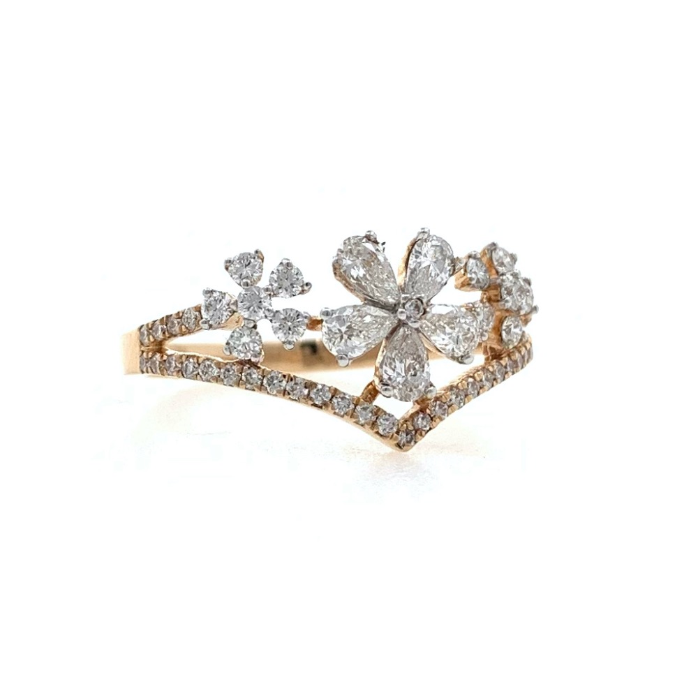Trio Flower in Pear & Round Diamonds in 18k Rose Gold - VVS EF - 0.63 cts - 2.300 gms - 0LR31