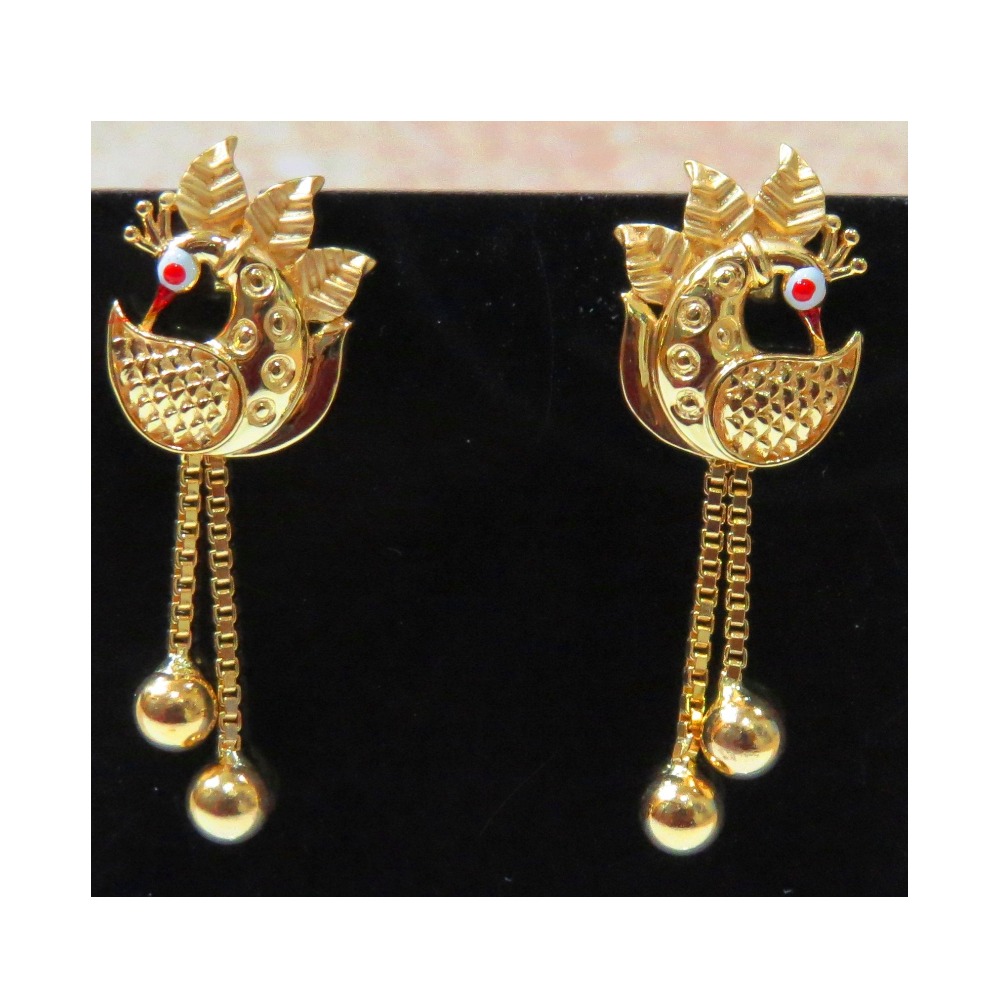 22kt gold cz casting peacock earrings with chain tassels