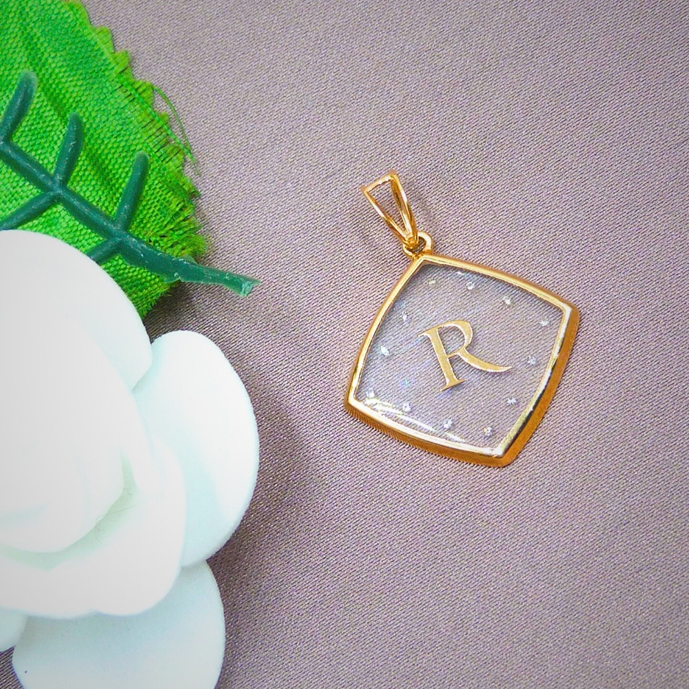 ' R ' Alphabet 18k Real Diamond Glass Pendant