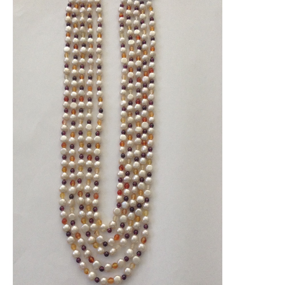 Cream Button Pearls Necklace With Semi Precious Beeds JPM0246