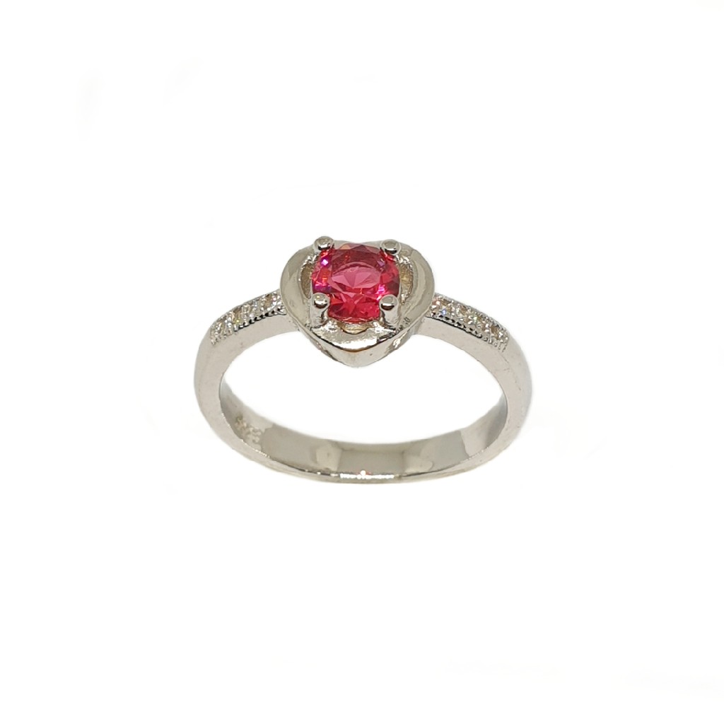 925 Sterling Silver Heart Shaped Pink Stone Ring MGA - LRS3499