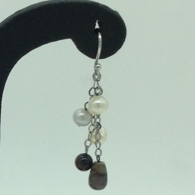 Pearl Semi Stone Silver Ear Hangings JER0118