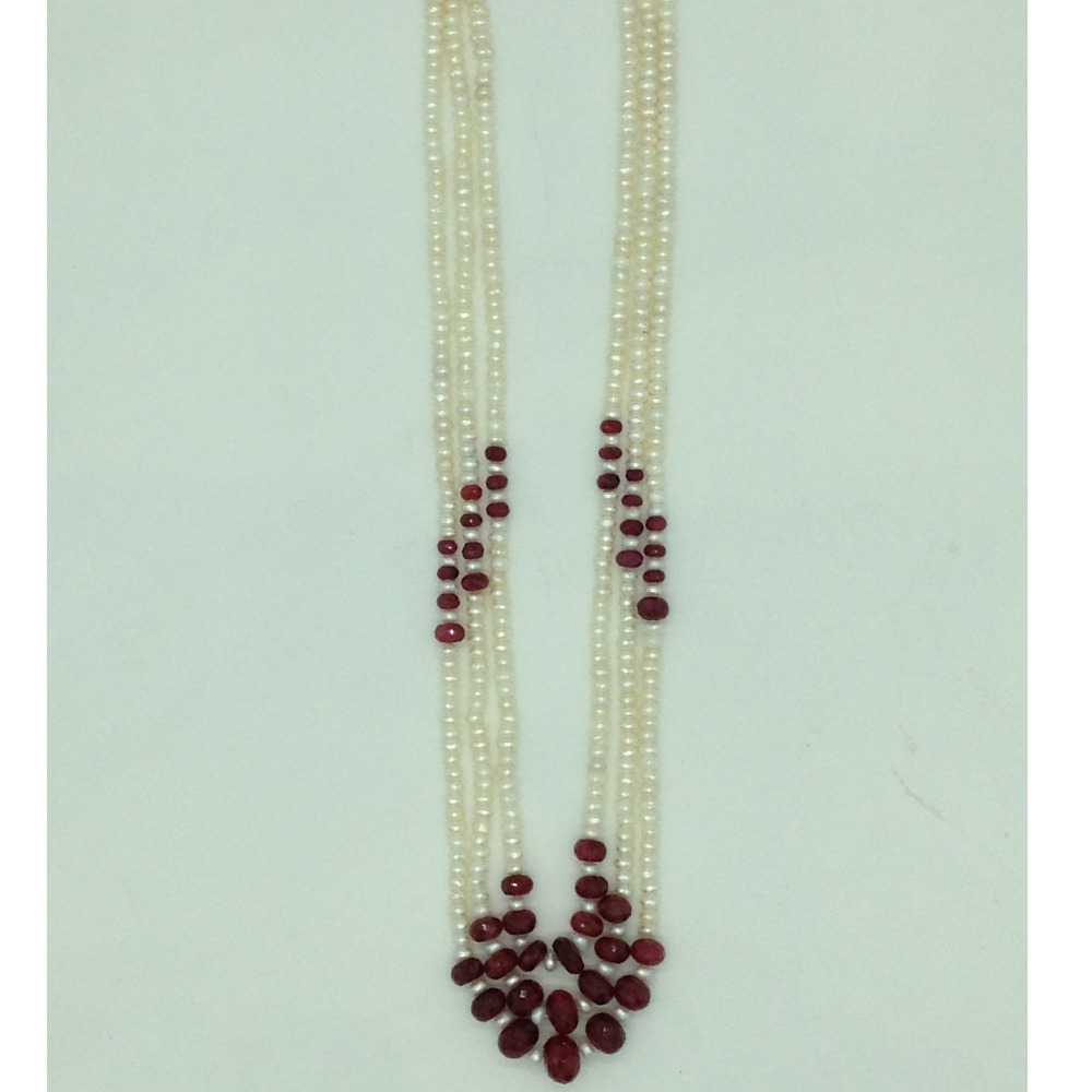 white flat pearls with red ruby 3 layers necklace jpm0416