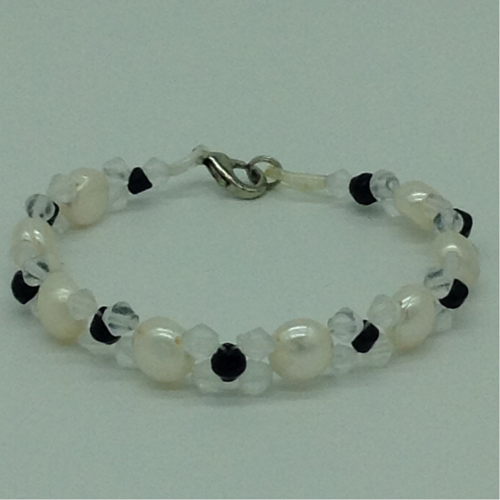 White Button Pearls And White, Black Cystals Jali Bracelet JBG0154