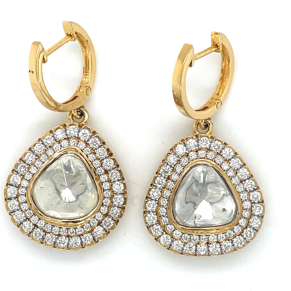 18k Polki Diamond Dangle Earrings ,Handmade Jewellery  .