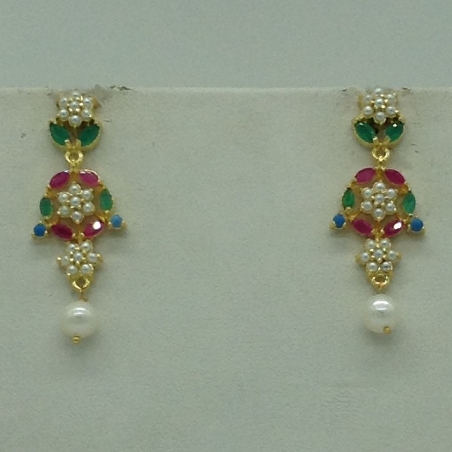Navratan and white button pearls necklace set jnc0114