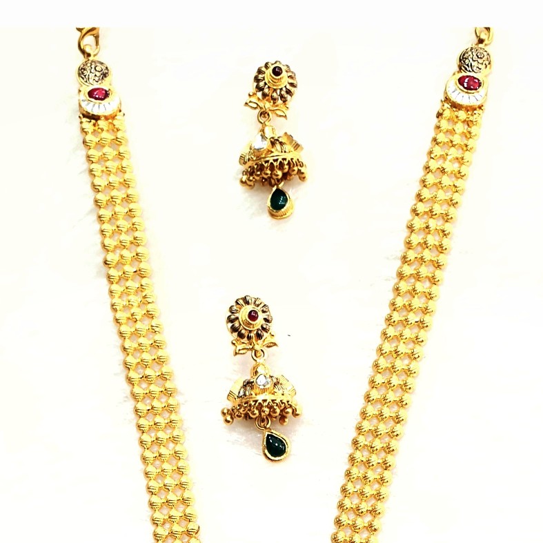 22k Floral Antique Gold Long Necklace with Earrings, 60 - 110 Gm at Rs  658000/set in Chikhli