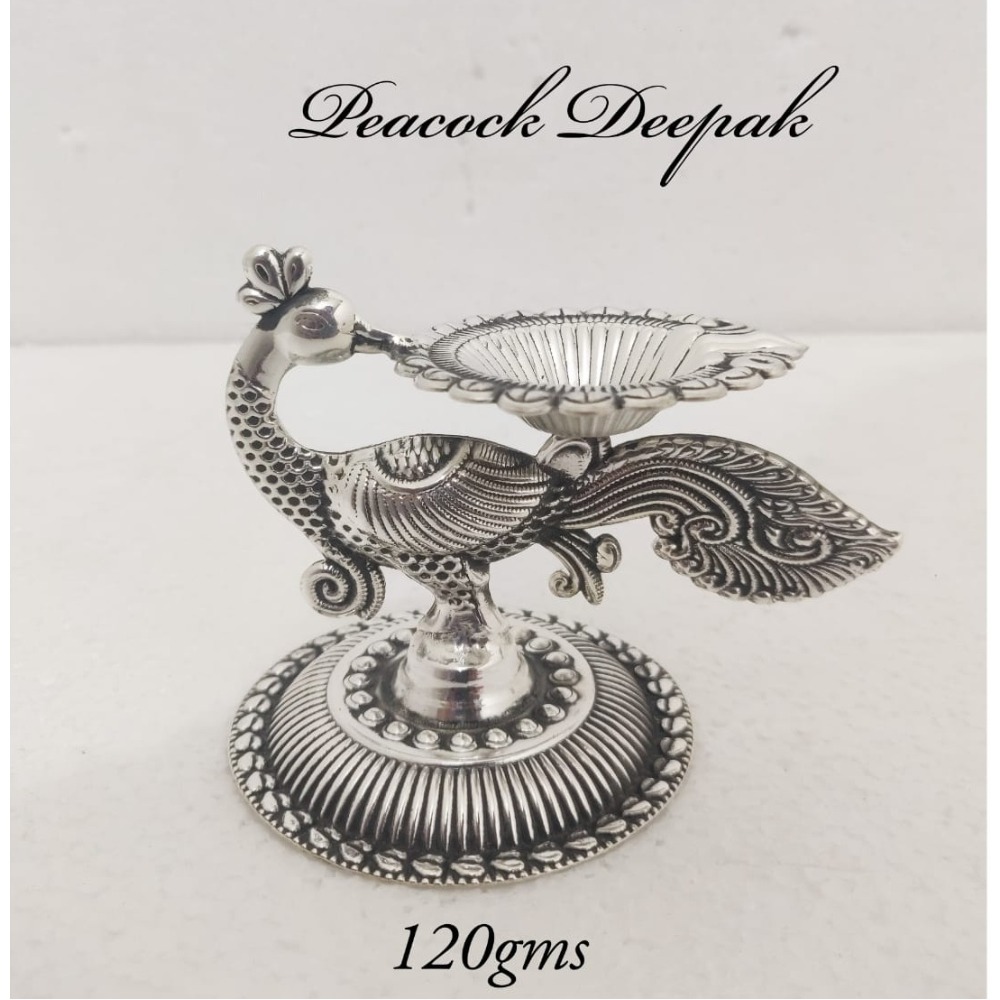 Pure Silver Deepak With Peacock Design