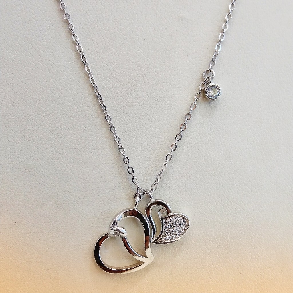 925 Sterling Silver Dual Heart Classic Pendant Necklace