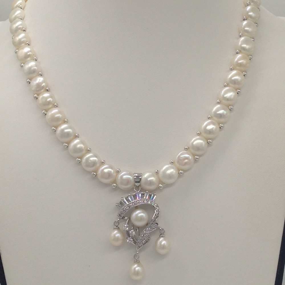 White cz and pearls pendent set with 1 line button mala jps0410