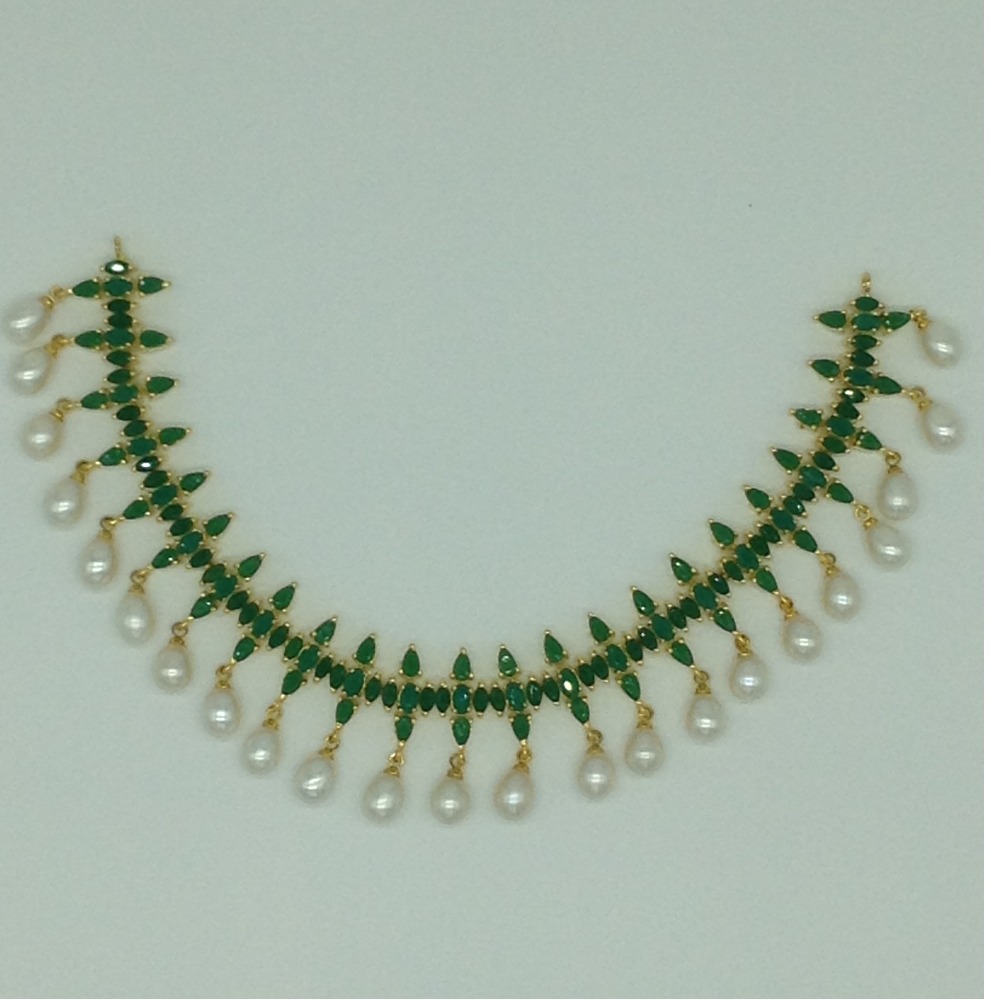Green Cz and Pearls Necklace Set JNC0183