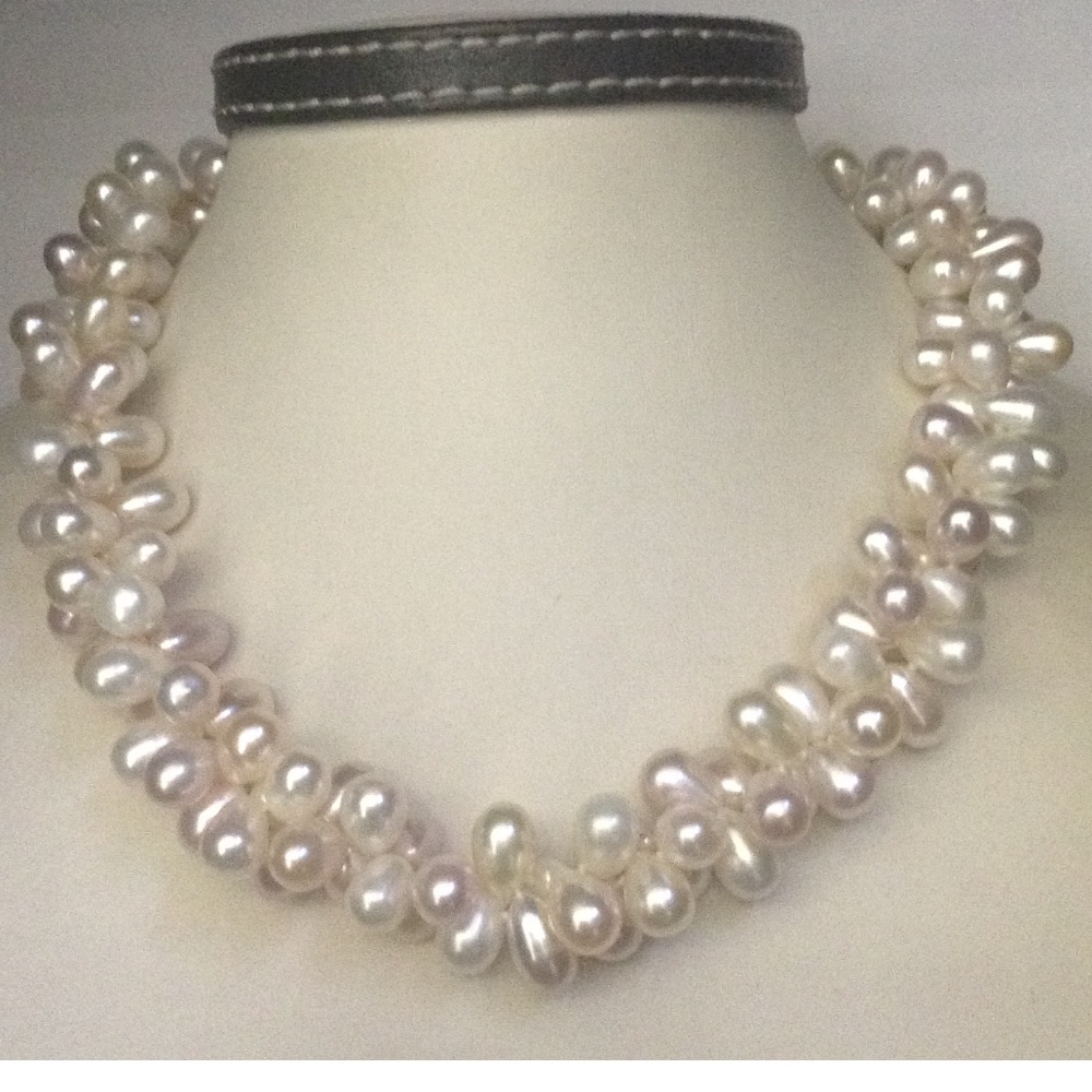 white drop pearls 2 layers twisted knotted necklace JPM0278