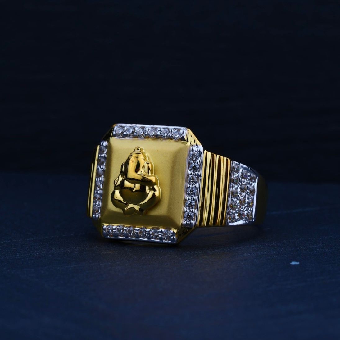 22K Gold CZ Ganesh Design Ring