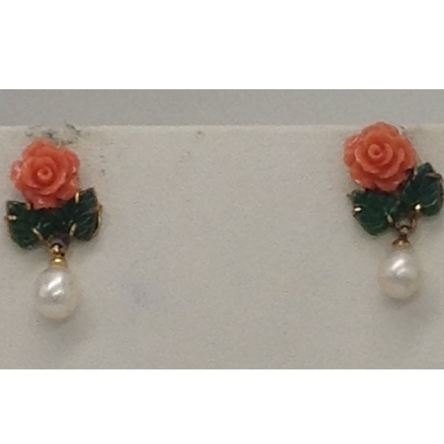 Orange coral flowers and green jade leaves necklace set jnc0015
