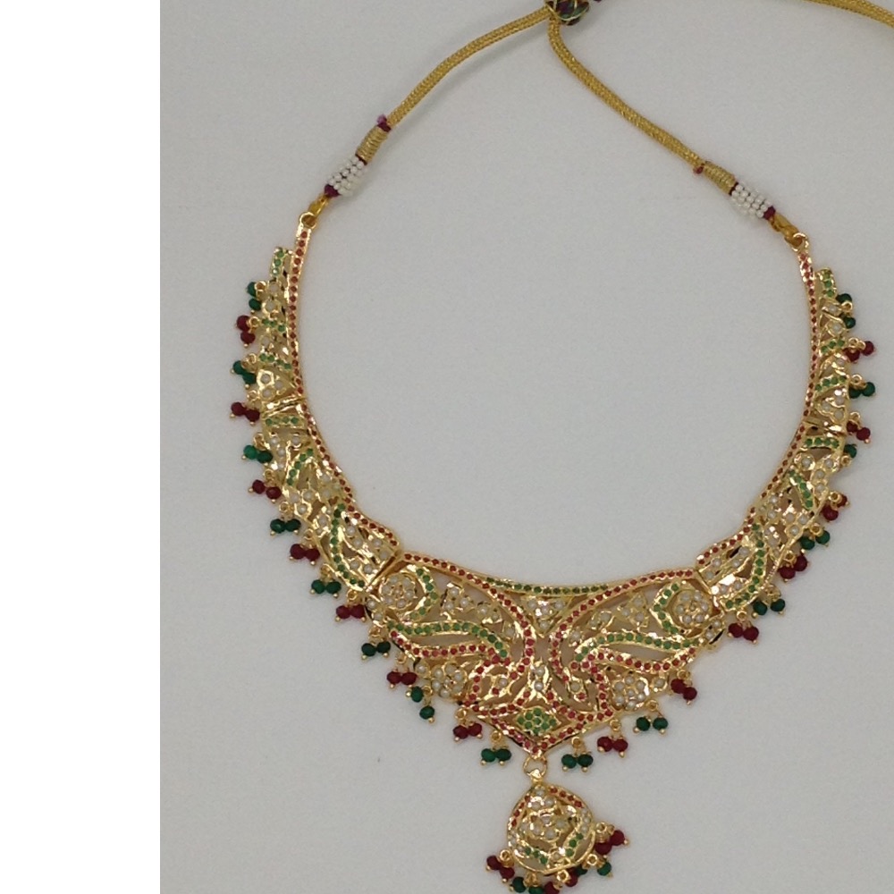 Ruby, emeralds and white pearls amritsar necklace set jnc0027