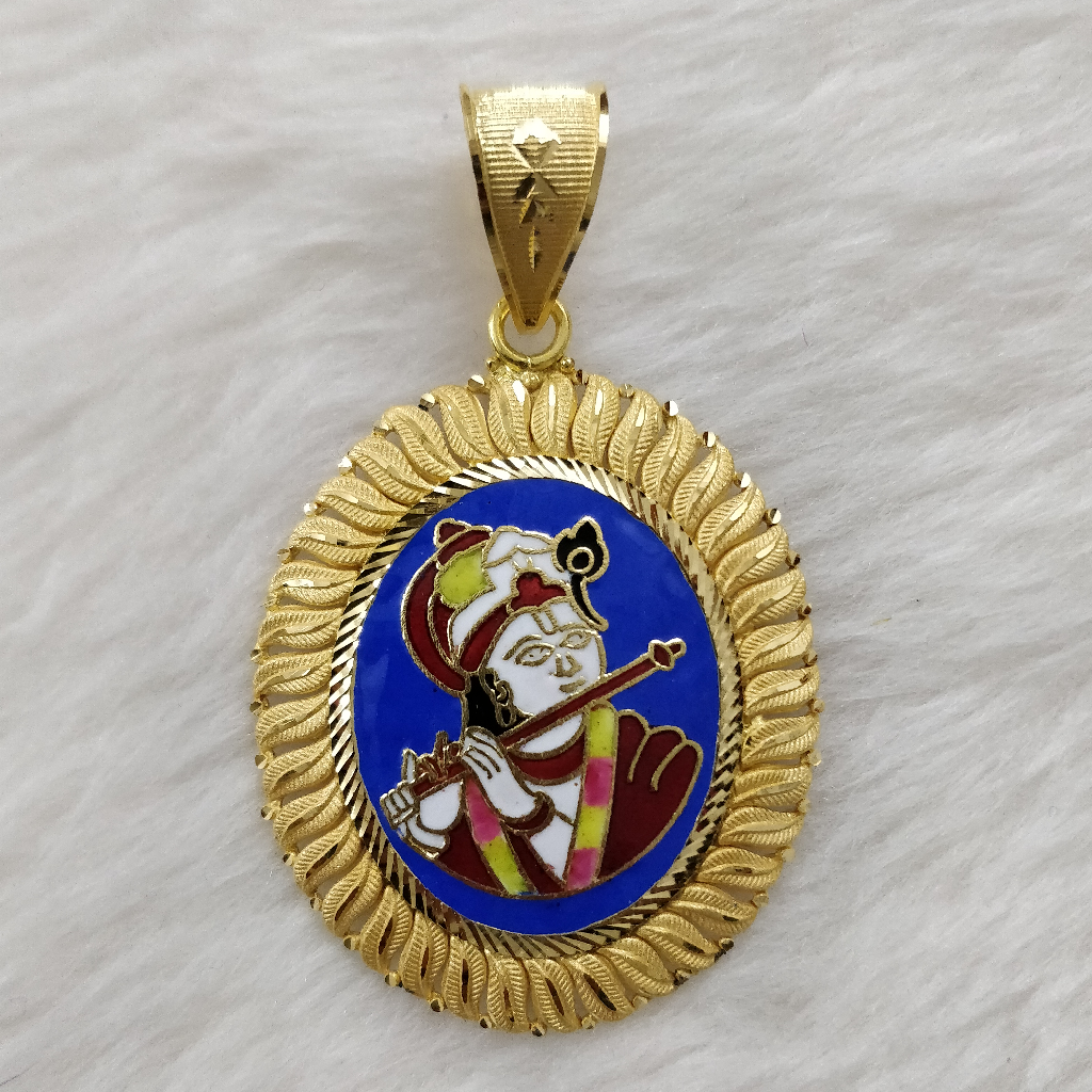 916 Gold Krishna Minakari Pendant