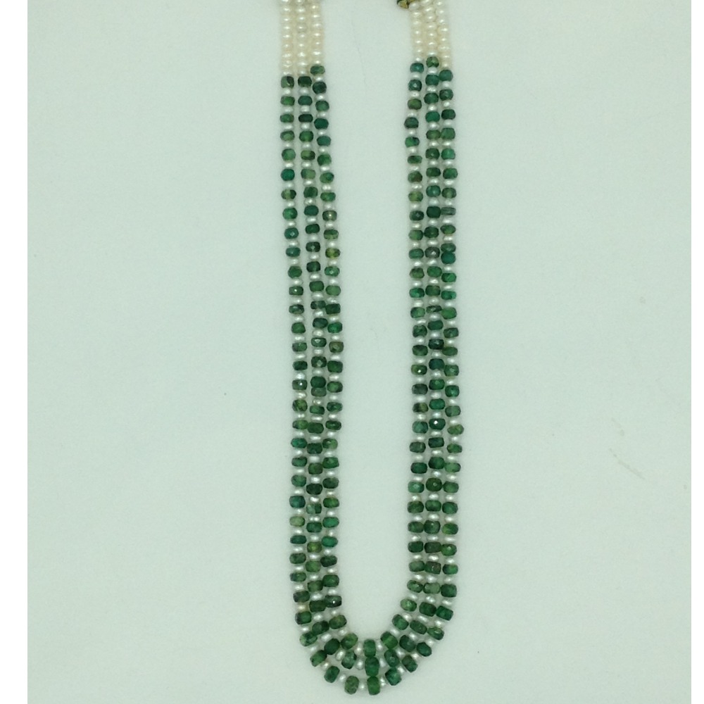 White flat pearls with green bariels 3 layers necklace jpm0430