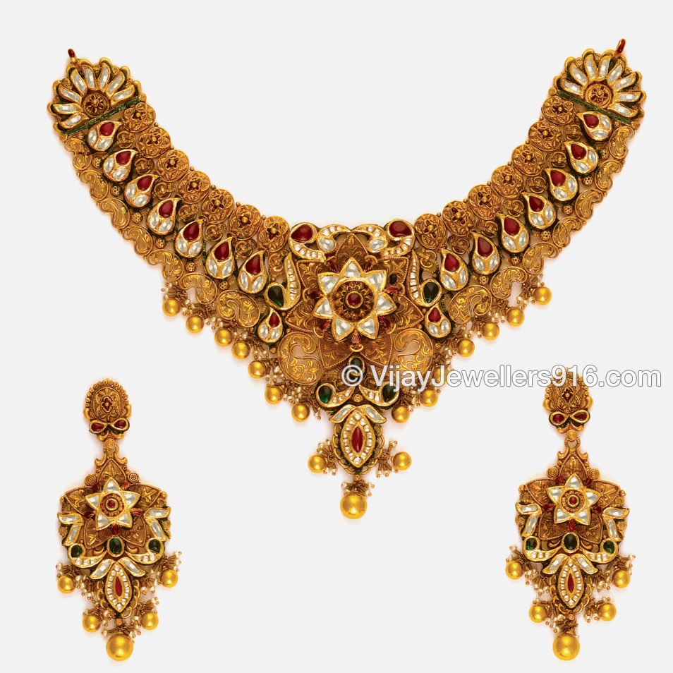 916 Gold Attractive Bridal Choker Necklace Set