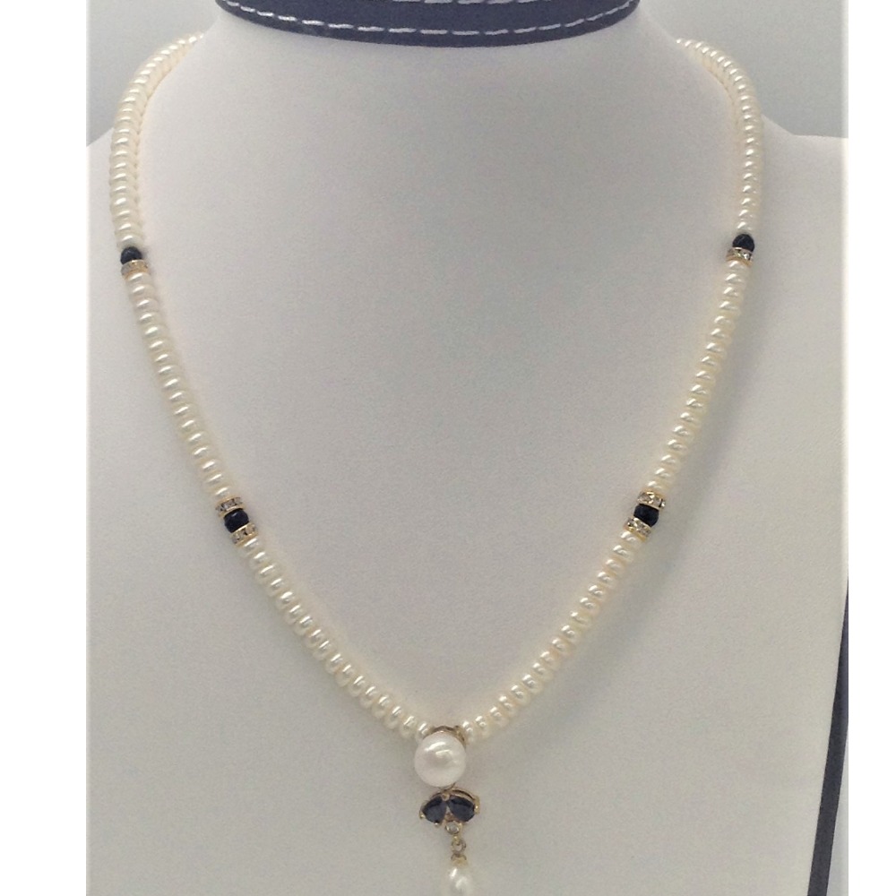 White , black cz and pearls pendent set with flat mala jps0164