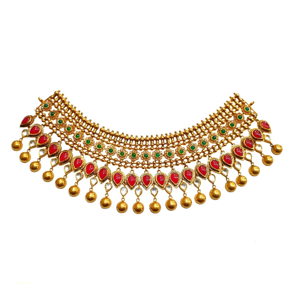 22k gold antique bridal choker necklace set - gn0092