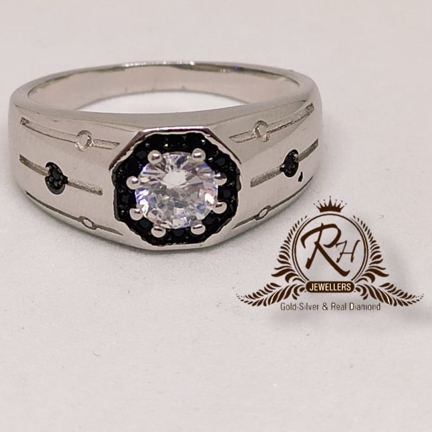 silver 92.5 gents single stone diamond ring Rh-Gr933