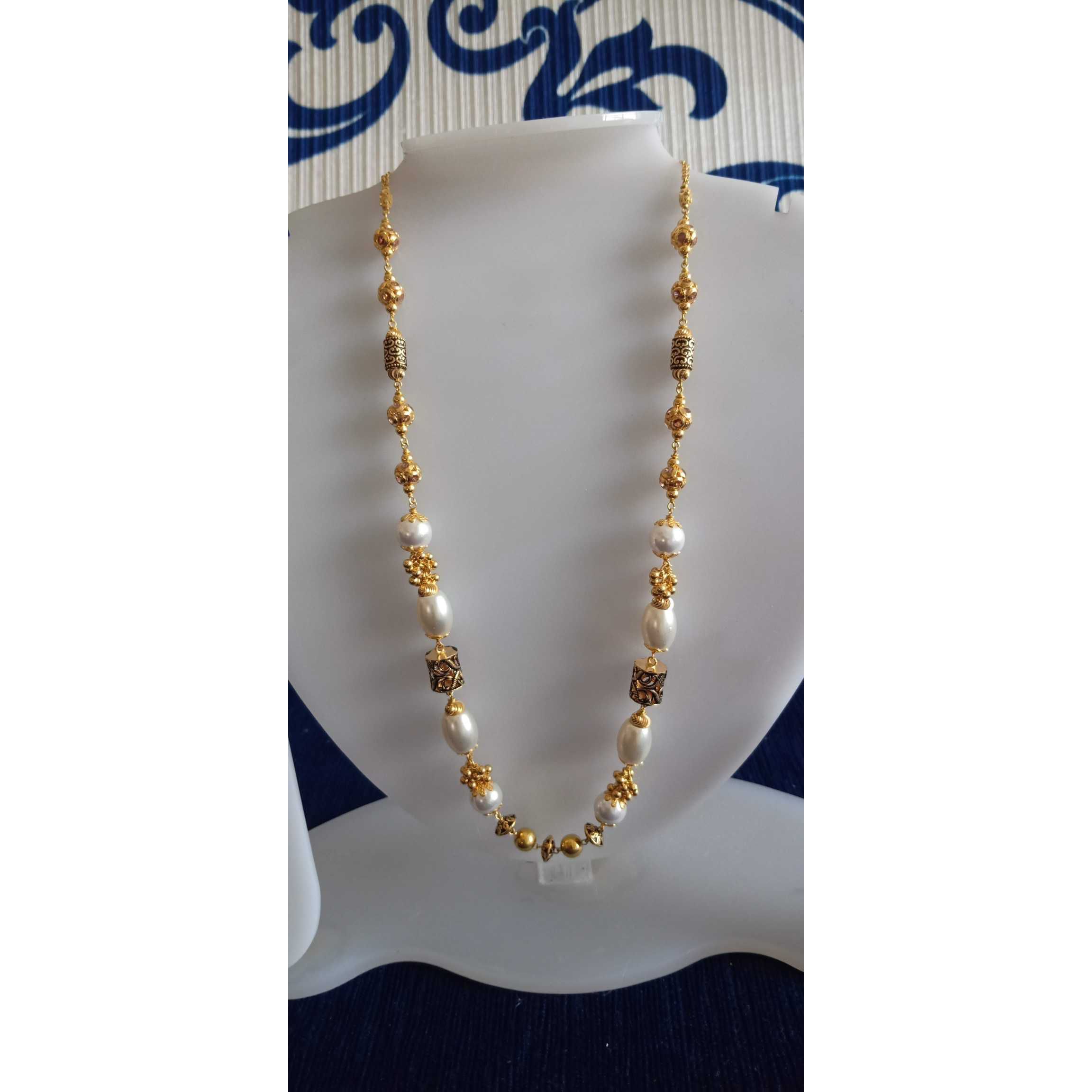 22 Ct Gold White Beads Fancy Mala