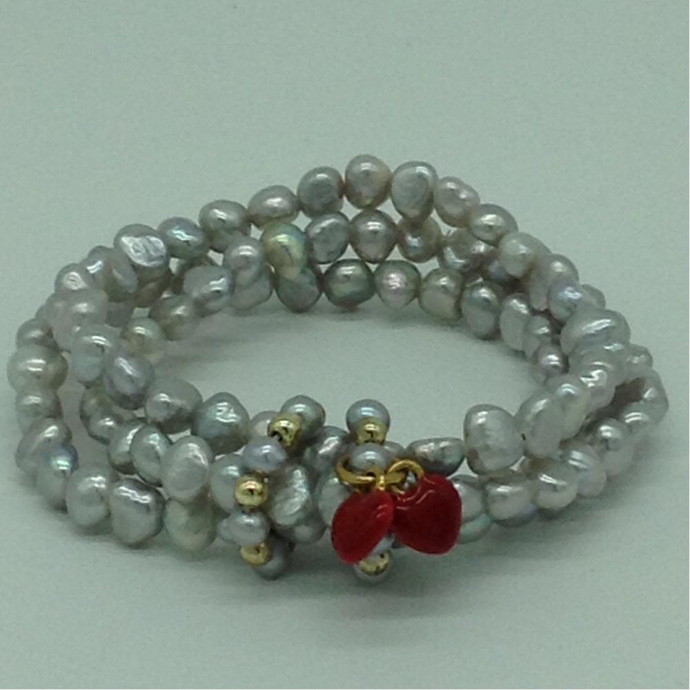 Grey Kudkal Baroque Pearls 3 Layers Elastic Bracelet JBG0198