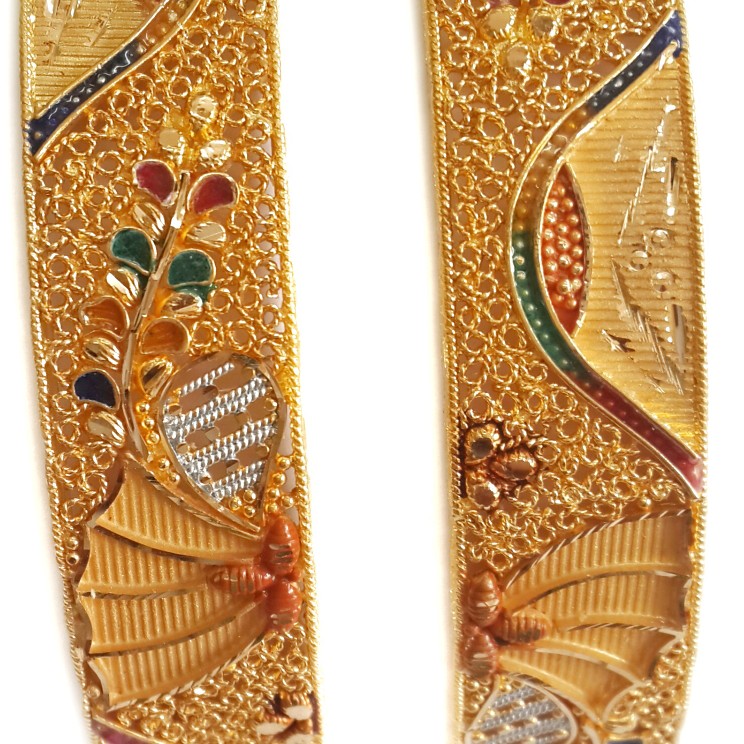 22k Gold Meenakari Kalkatti Kada Bangles MGA - GP052