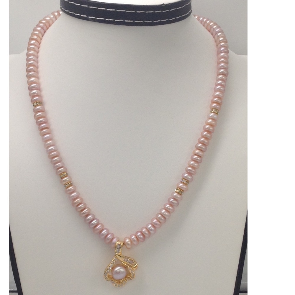 pink pearls pendent set with pink flat pearls mala jps0027