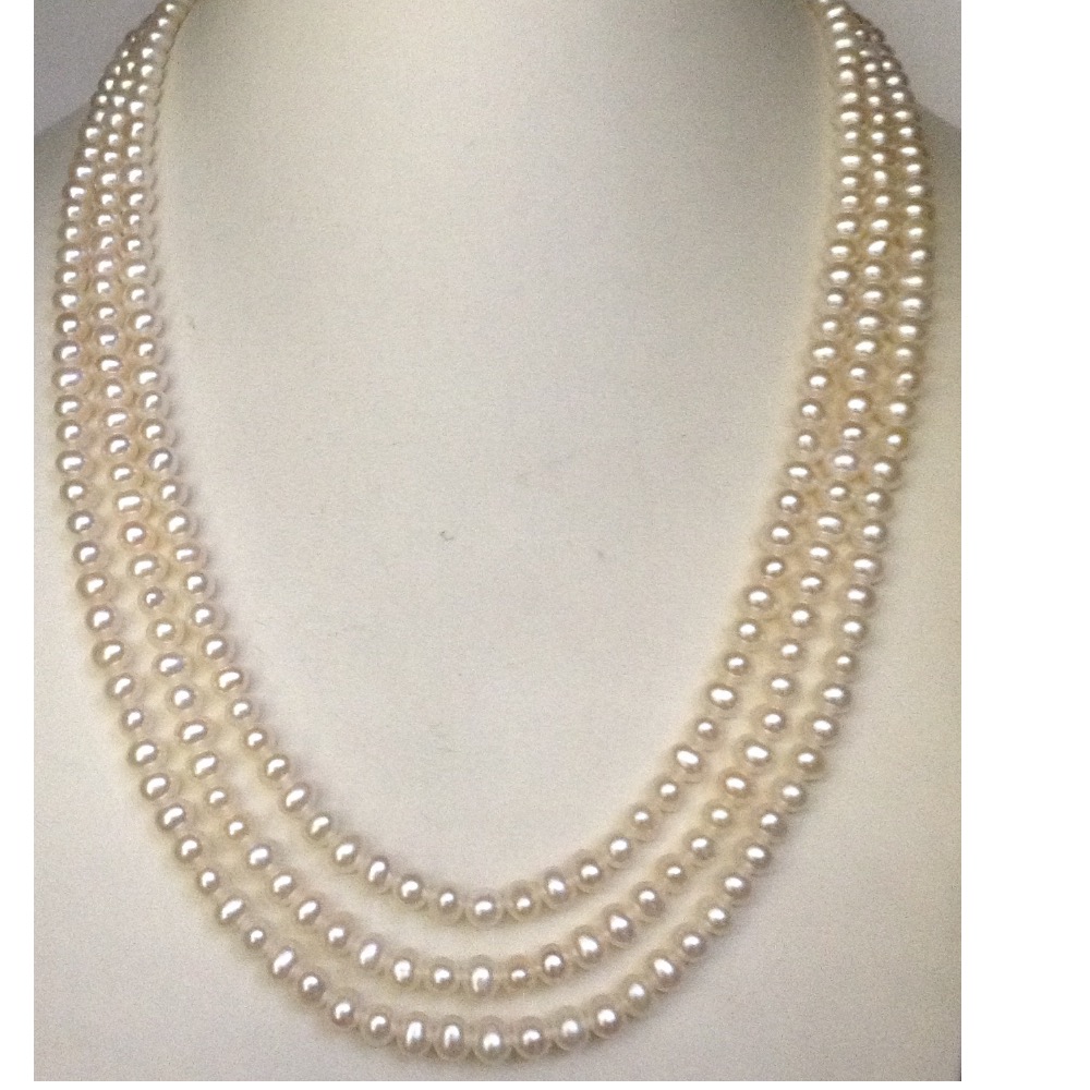 Freshwater White Potato Pearls Necklace 3 Layers JPM0107