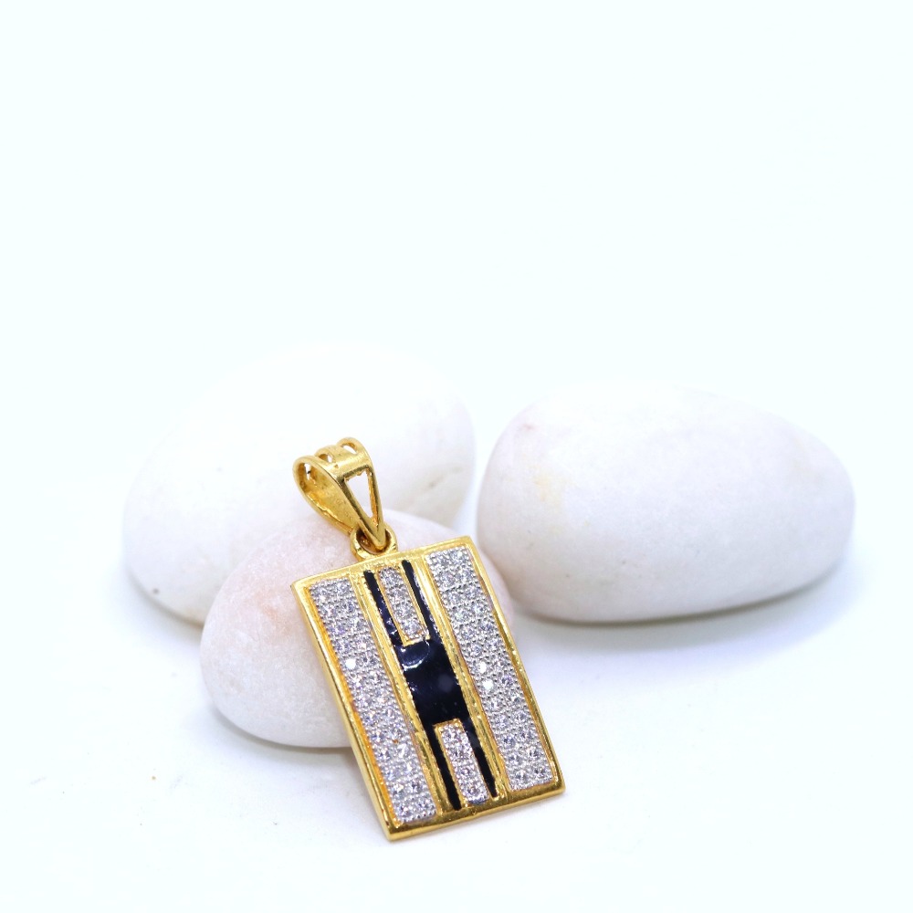 22KT / 916 Gold Square CZ Pendant with Black Meeno For Men PNG0030