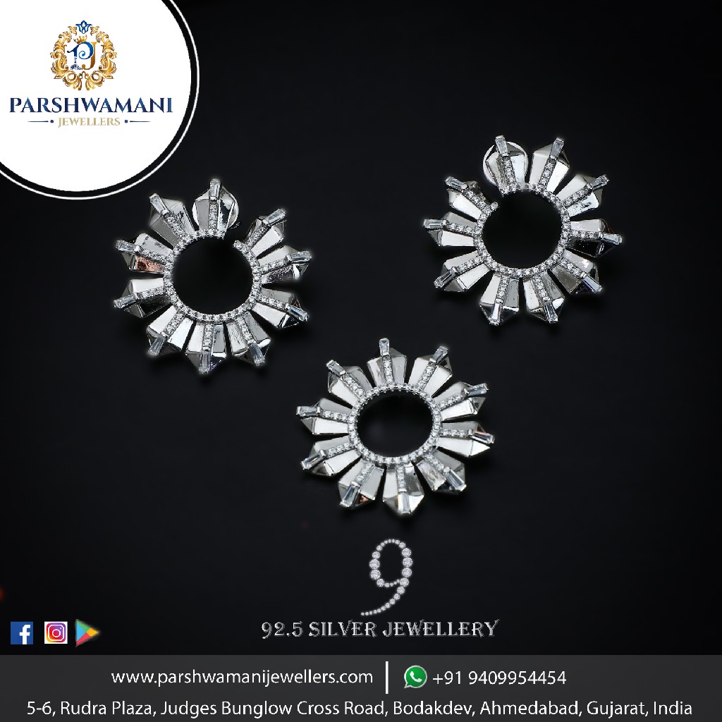 92.5 sterling silver sun shape cz fancy pendent set for women