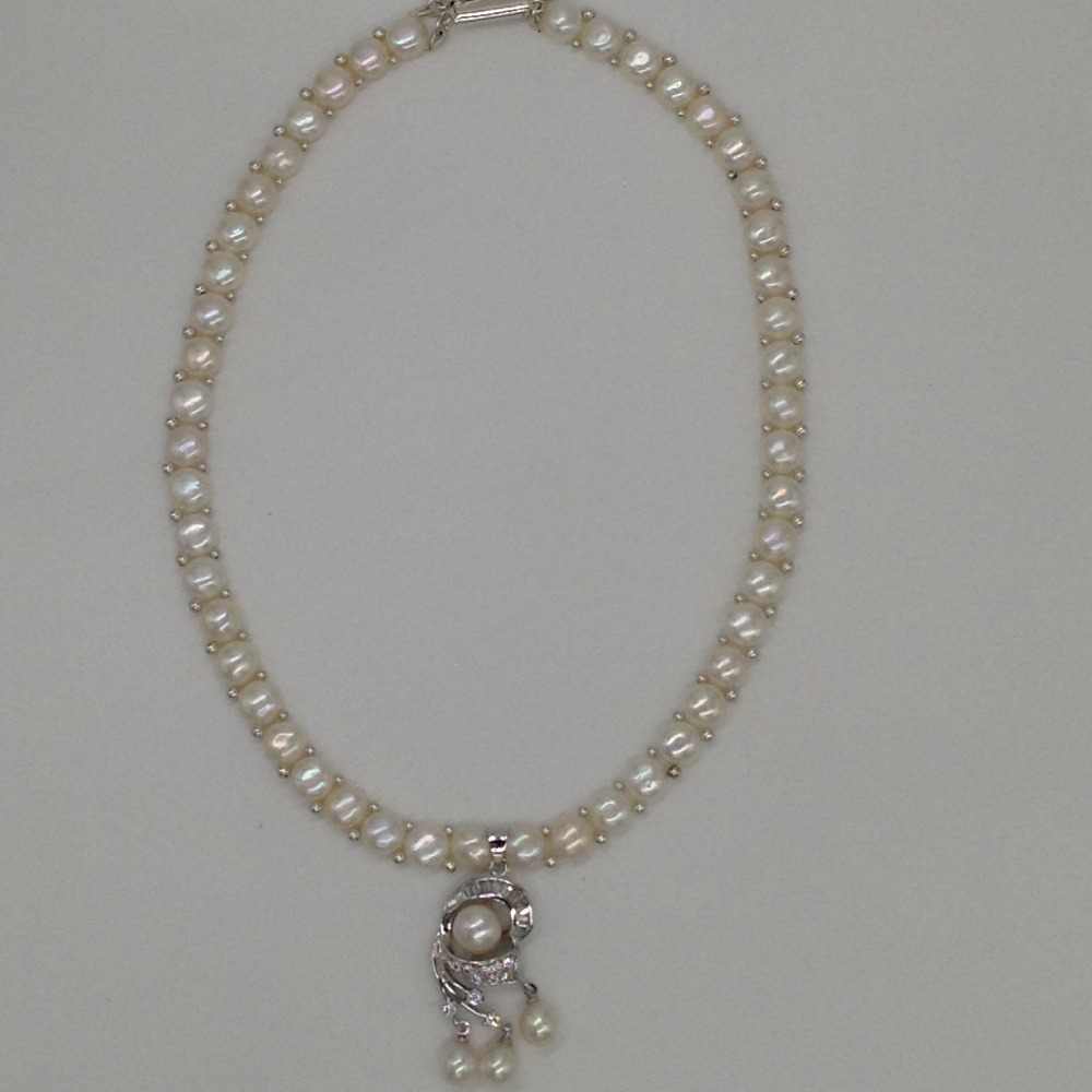 White cz and pearls pendent set with 1 line button mala jps0407