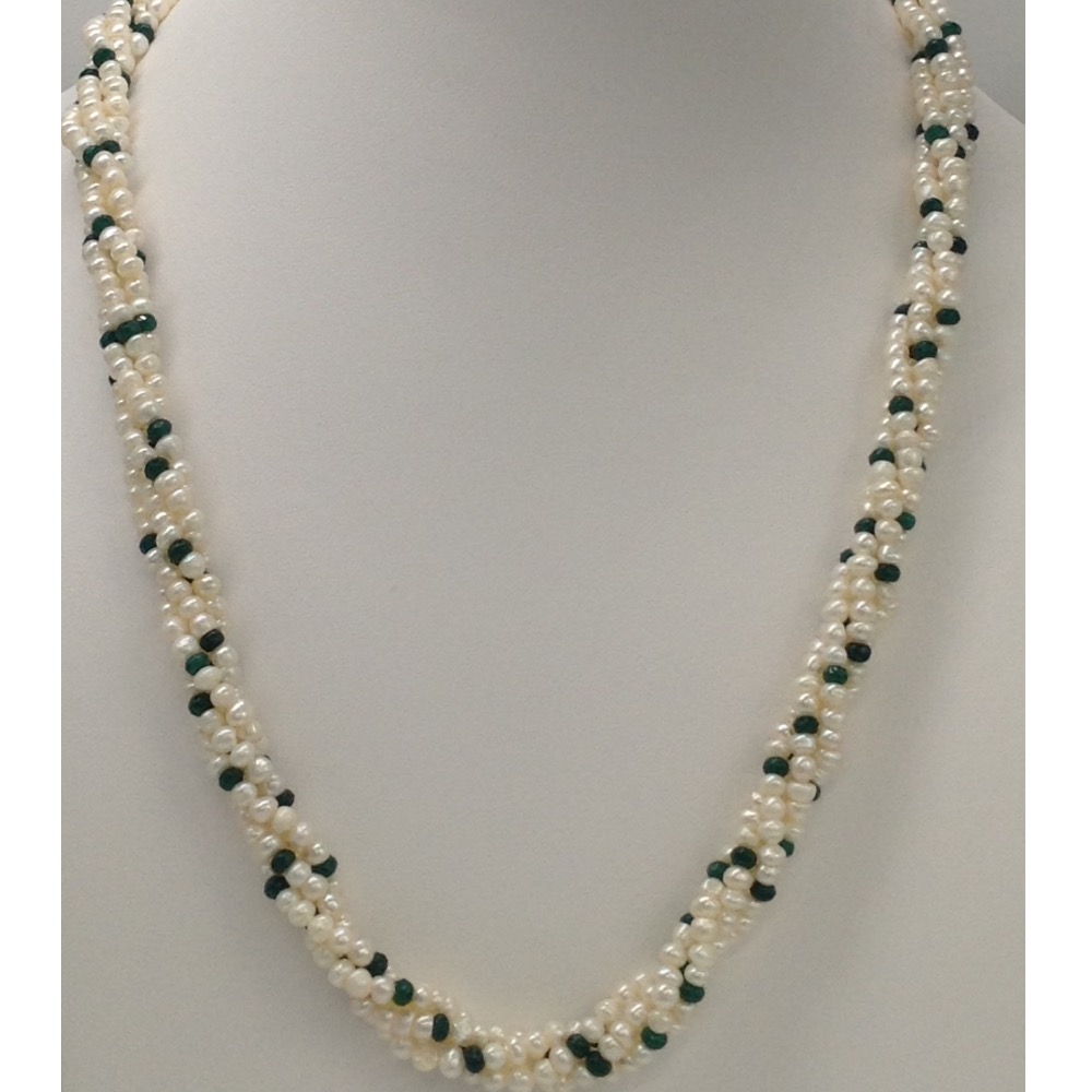 white seed pearls necklace with green semi beeds JPM0195