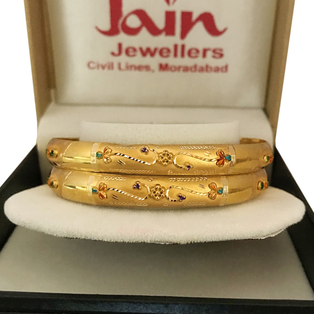 18 Kt Yellow Gold Traditional Handmade Slip-On Bracelet Bangles 16 Gm