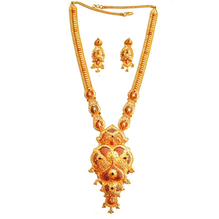22k Gold Designer Long Necklace Set MGA - GLS021