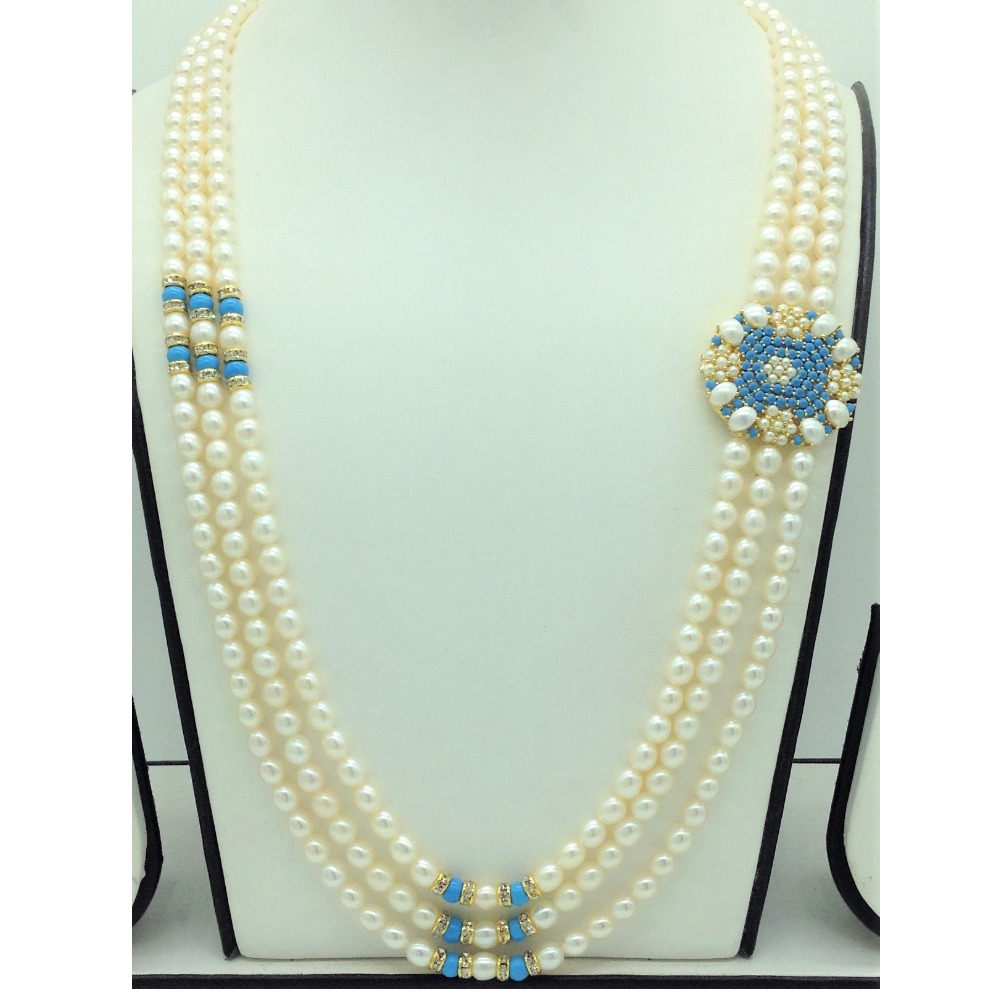 Pearls Brooch Set With 3 Lines Oval Pearls Mala JPS0716
