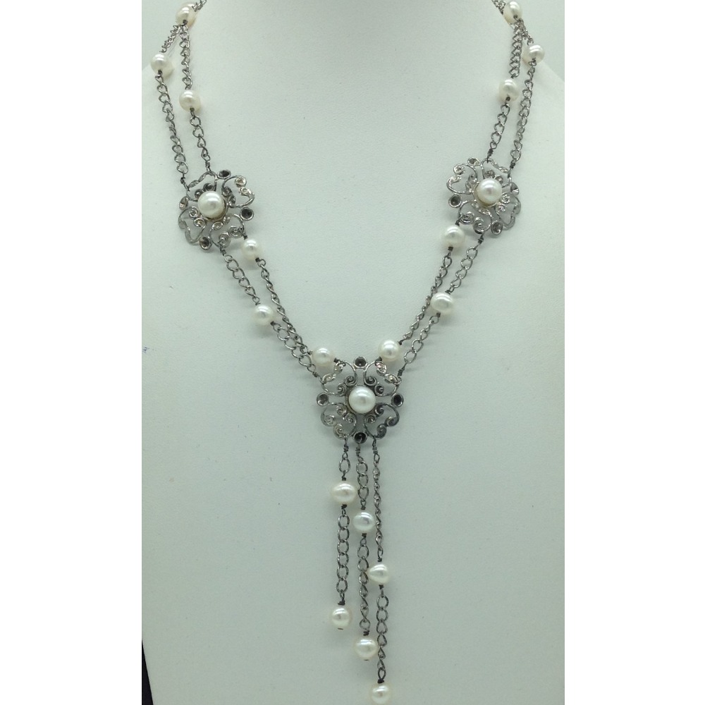 Freshwater white pearls silver necklace set jnc0065