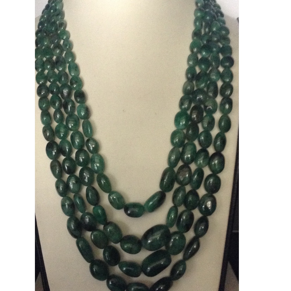 Natural green emeralds oval tumbles 4 layers necklace JSE0064