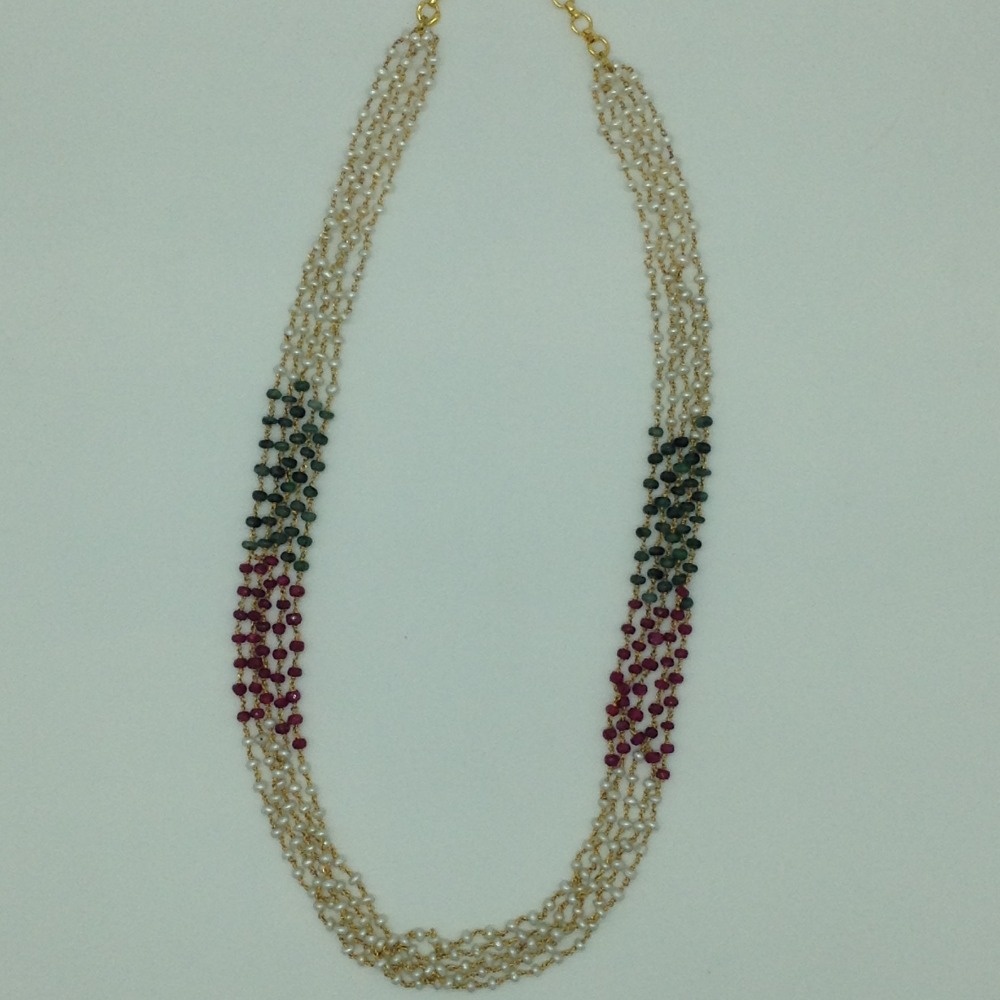 Red,Green Beeds and Pearls 6 Line Taar Mala JSS0180