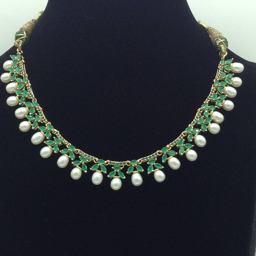Pearls and Green,White CZ Necklace Set JNC0216