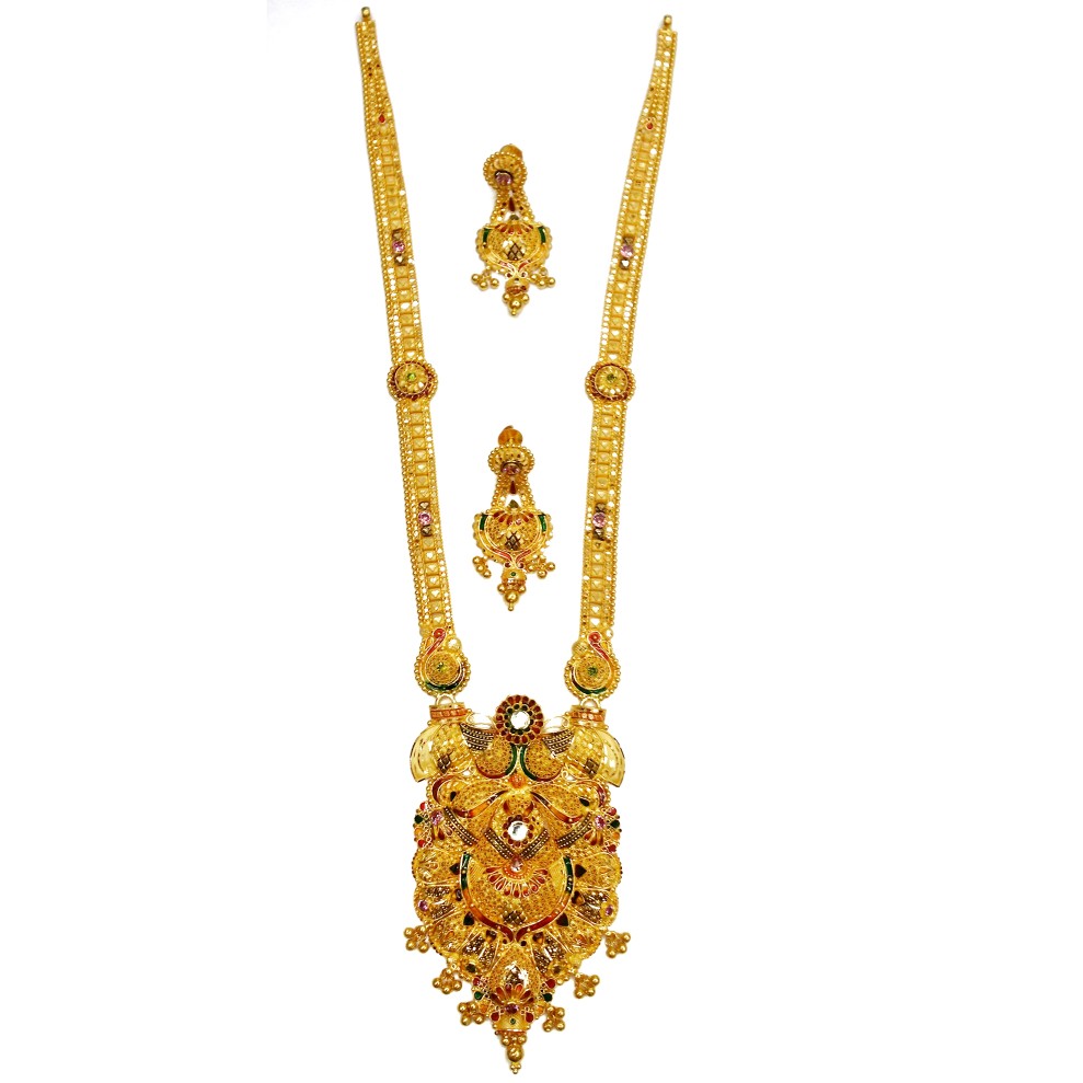22k Gold Designer Long Necklace Set MGA - GLS023