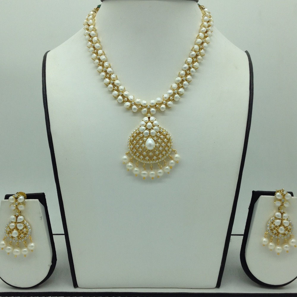 Freshwater white button pearls necklace set jnc0117
