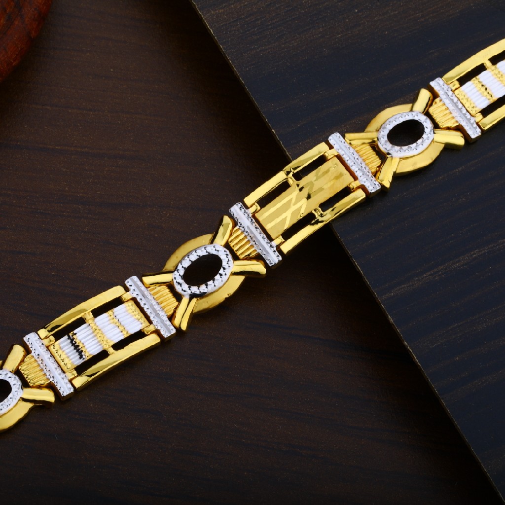 Mens 916 Gold Designer Cz Plain Bracelet-MPB14